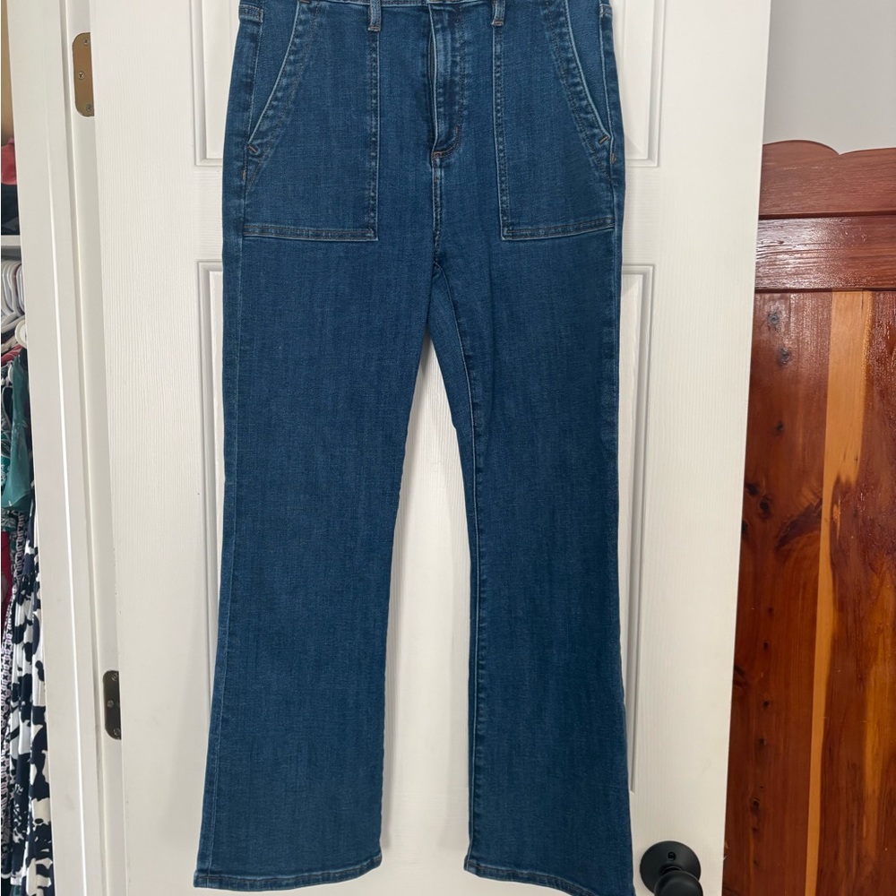 LOFT Dark Blue Flare Jeans hits at the ankles